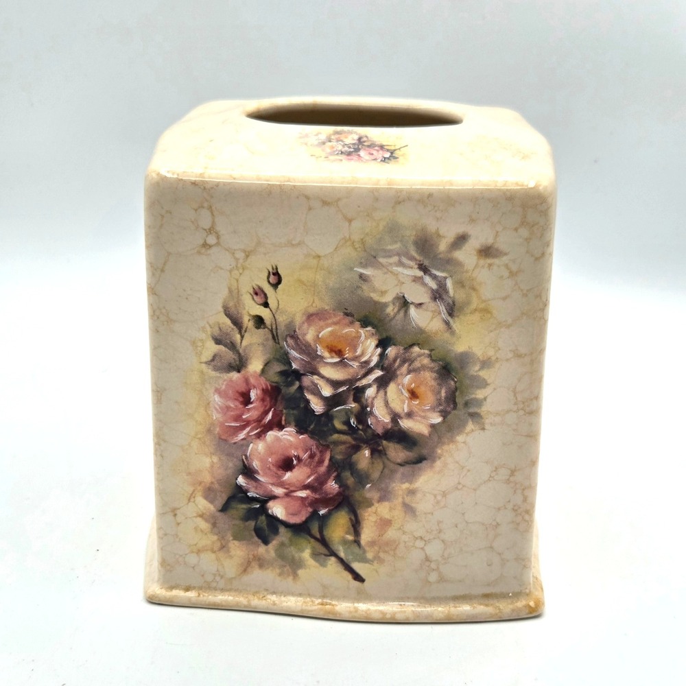 Athena Pottery Roseland Ceramic Tissue Box Cover Shabby Chic Cottage Core - Picture 2 of 5